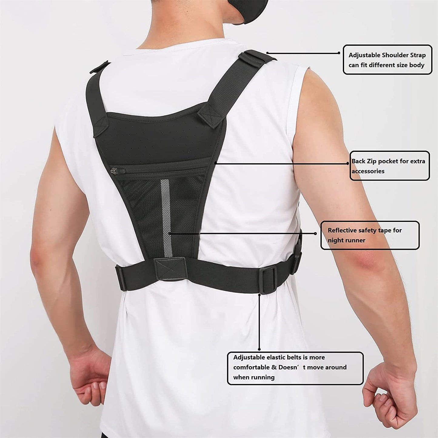 Overhead view of organized sports chest bag with items stored in pockets