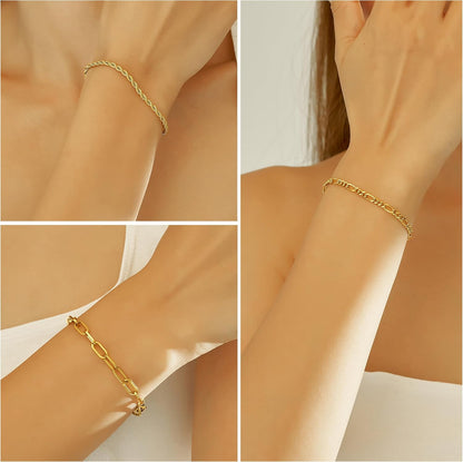 Wgoud Waterproof Gold Bracelets for Women Trendy, Dainty 14K Real Gold Plated Fashion Stackable Bracelet Sets for Women Thin Cuban Link Paperclip Chain Bracelets Layered Gold Jewelry Sets Gifts for Womens