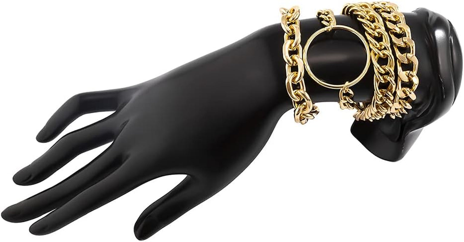 JWICOS Gold Chunky Chain Bracelet for Women Charm Boho Bracelet for Women Flat Cable Chunky Chain Bangle with Circle Set of 4