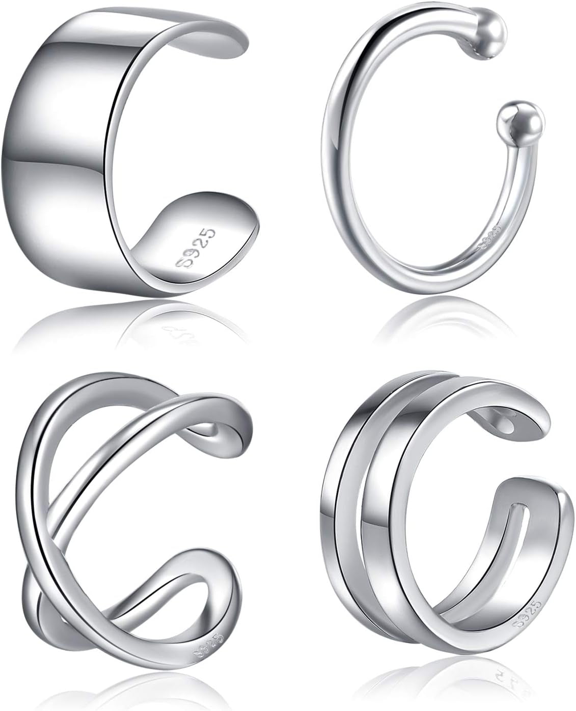 CHIC & ARTSY 925 Sterling Silver Ear Cuffs for Women, Non Piercing Clip on Cartilage Cuffs, Adjustable Fake Conch & Helix Earrings, Gold Plated & Oxidized Various Styles