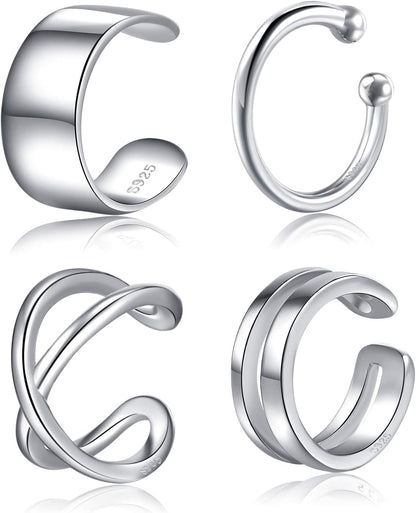 CHIC & ARTSY 925 Sterling Silver Ear Cuffs for Women, Non Piercing Clip on Cartilage Cuffs, Adjustable Fake Conch & Helix Earrings, Gold Plated & Oxidized Various Styles