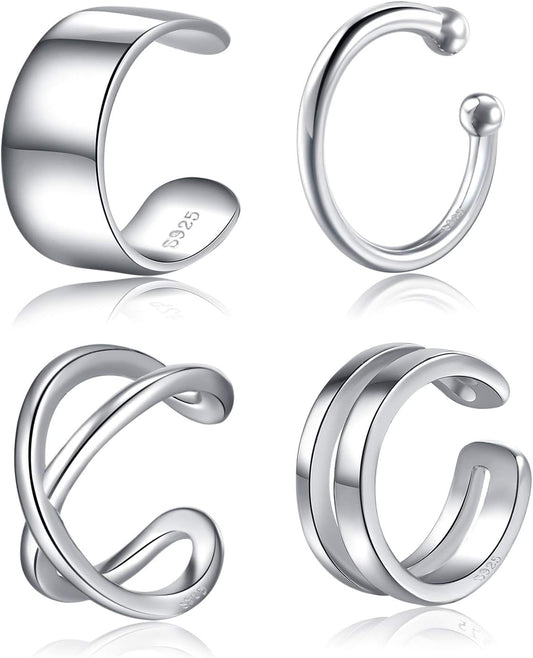 CHIC & ARTSY 925 Sterling Silver Ear Cuffs for Women, Non Piercing Clip on Cartilage Cuffs, Adjustable Fake Conch & Helix Earrings, Gold Plated & Oxidized Various Styles