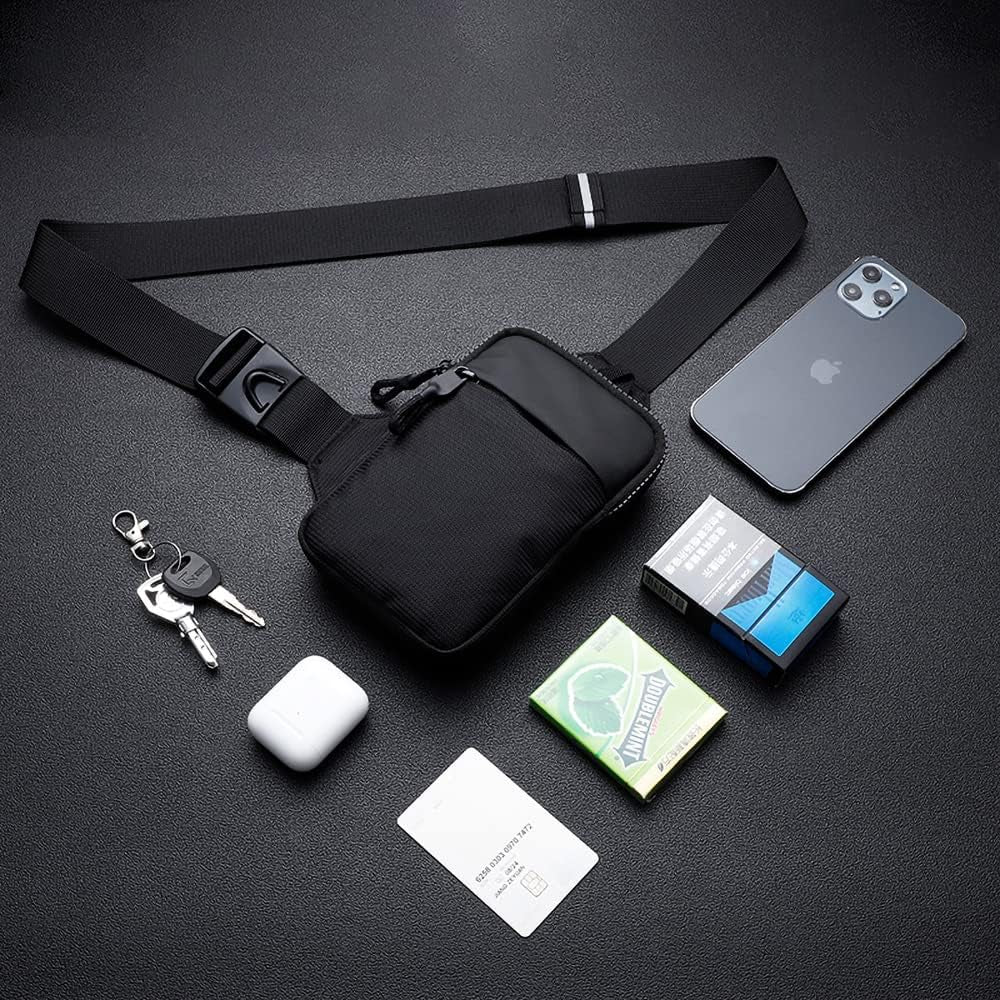 Water resistant crossbody chest bag worn by woman during workout