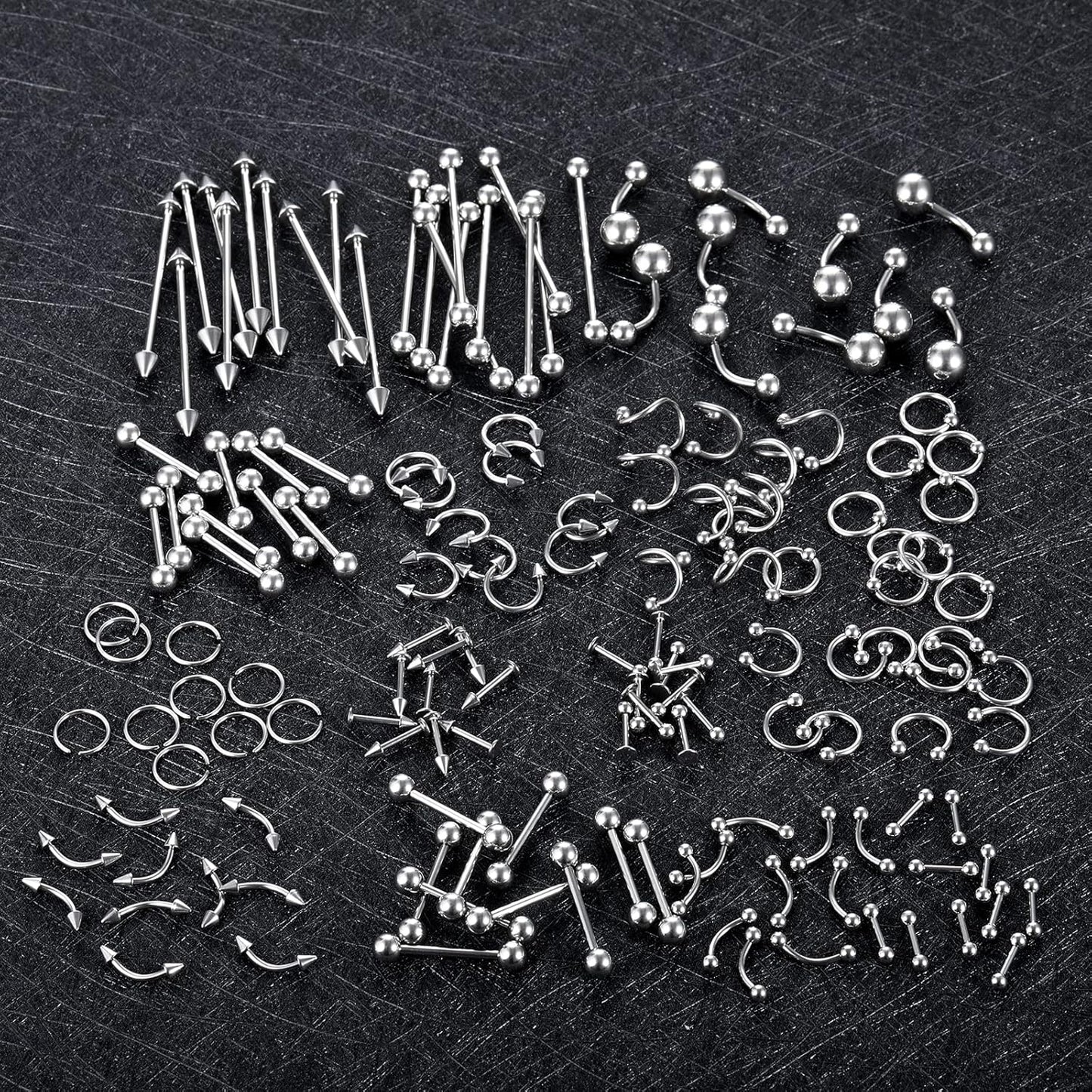 Xpircn 150PCS Piercing Kit Jewelry Stainless Steel Lip Nose Tongue Tragus Cartilage Daith Eeybrow Belly Button Rings Body Piercing Tools 14G 16G 20G
