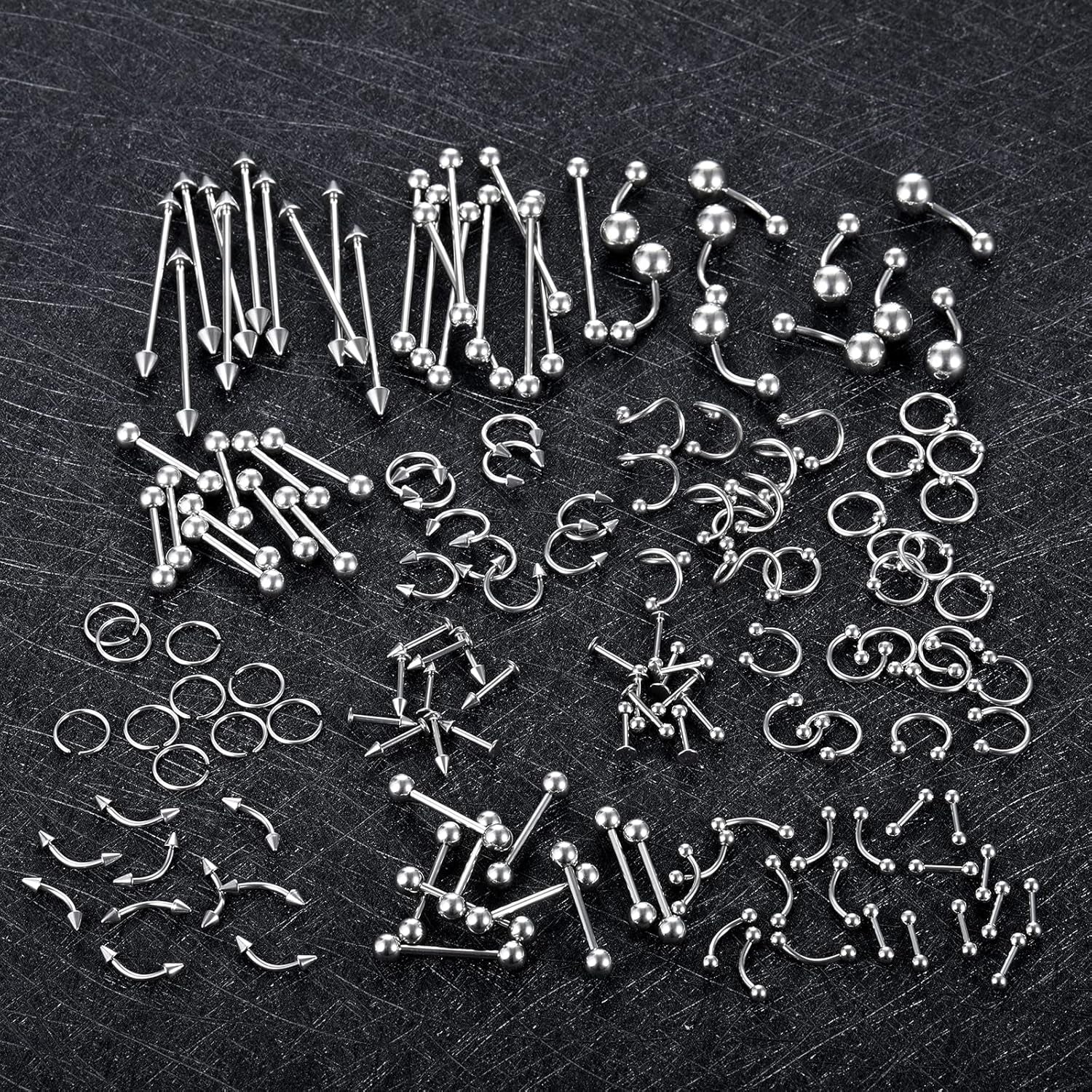 Xpircn 150PCS Piercing Kit Jewelry Stainless Steel Lip Nose Tongue Tragus Cartilage Daith Eeybrow Belly Button Rings Body Piercing Tools 14G 16G 20G