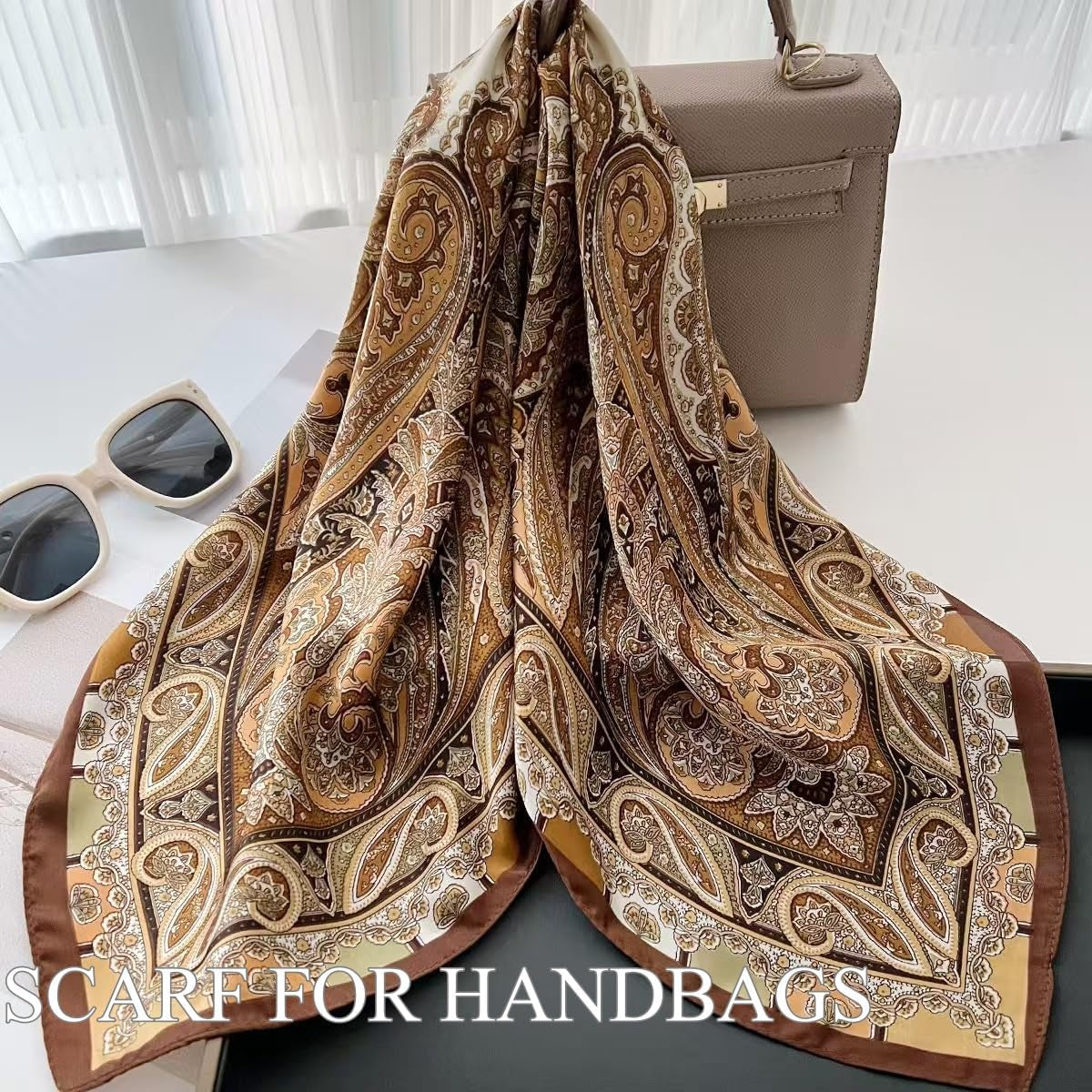 Hexchasty Head Hair Scarf Satin Silk Feeling Scarves for Women Lightweight Fashion Bag Purse Scarf for Handbags Accessories