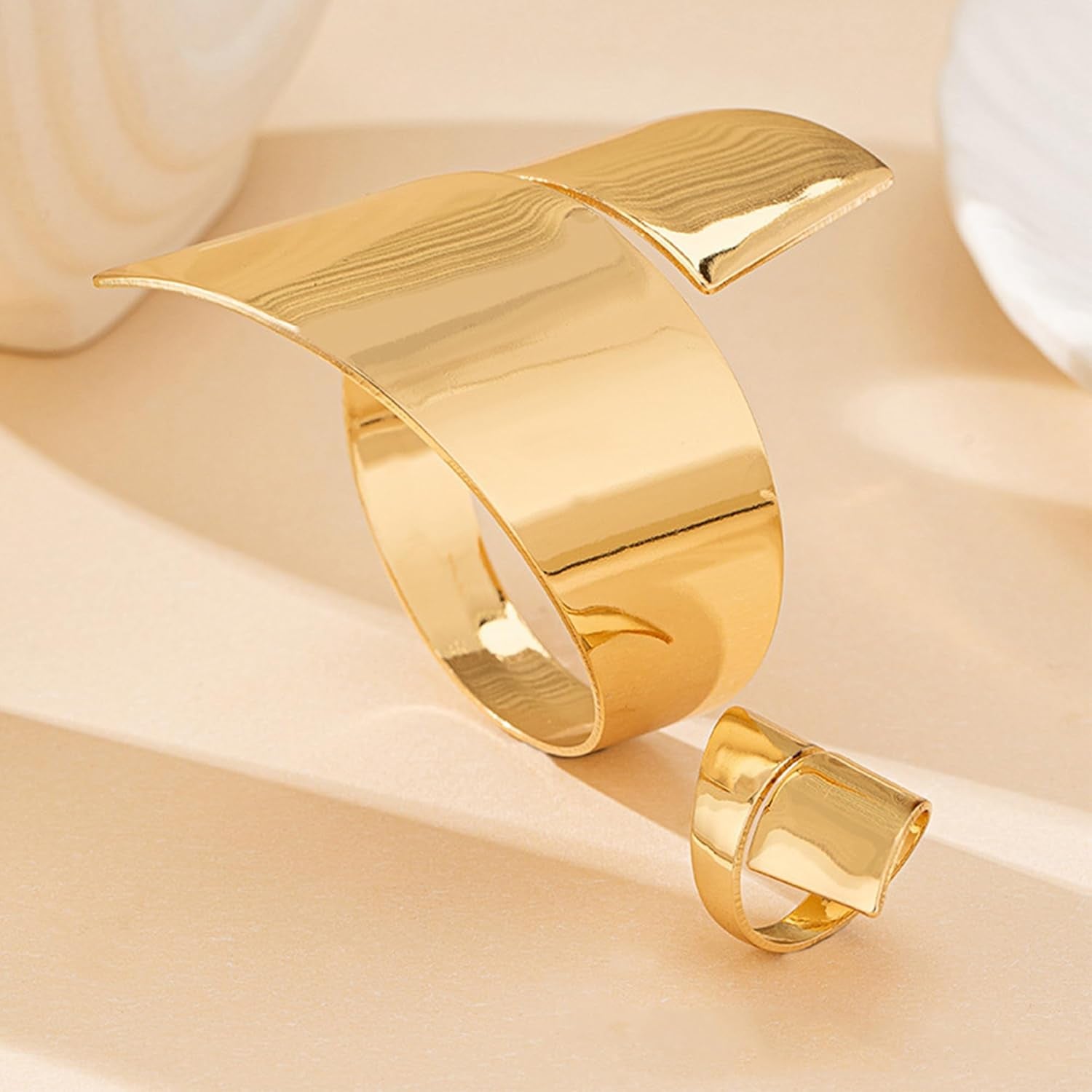 Gold Jewelry Sets for Women Bangle Ring Set Chunky Bangle Bracelet and Ring Statement Jewelry Set for Women