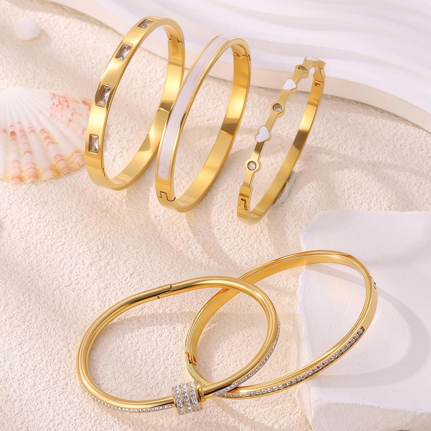 Stackable love heart bangles for layering and stacking