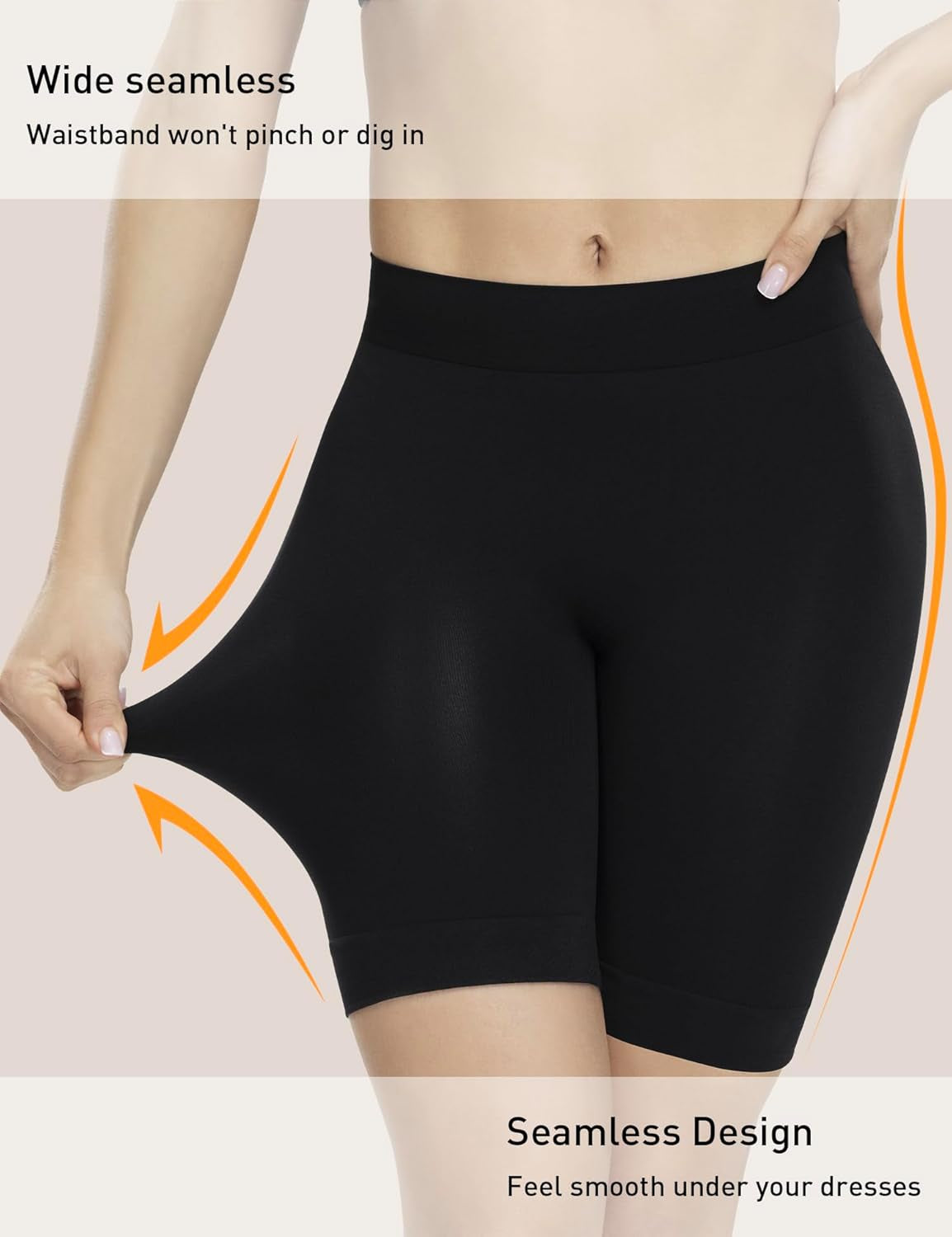 Anti-chafing slip shorts showing smooth fabric construction