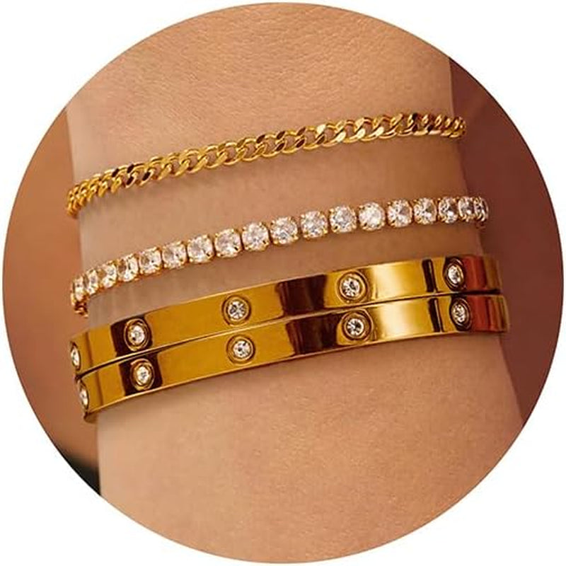 Kainier stackable bracelets showing various chain and bangle styles