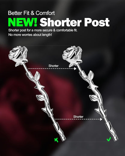 Jewseen Rose Industrial Ring Flower Industrial Barbell Surgical Steel Industrial Piercing Jewelry 14G 16G Cartilage Earring Long Straight Bar for Women Men