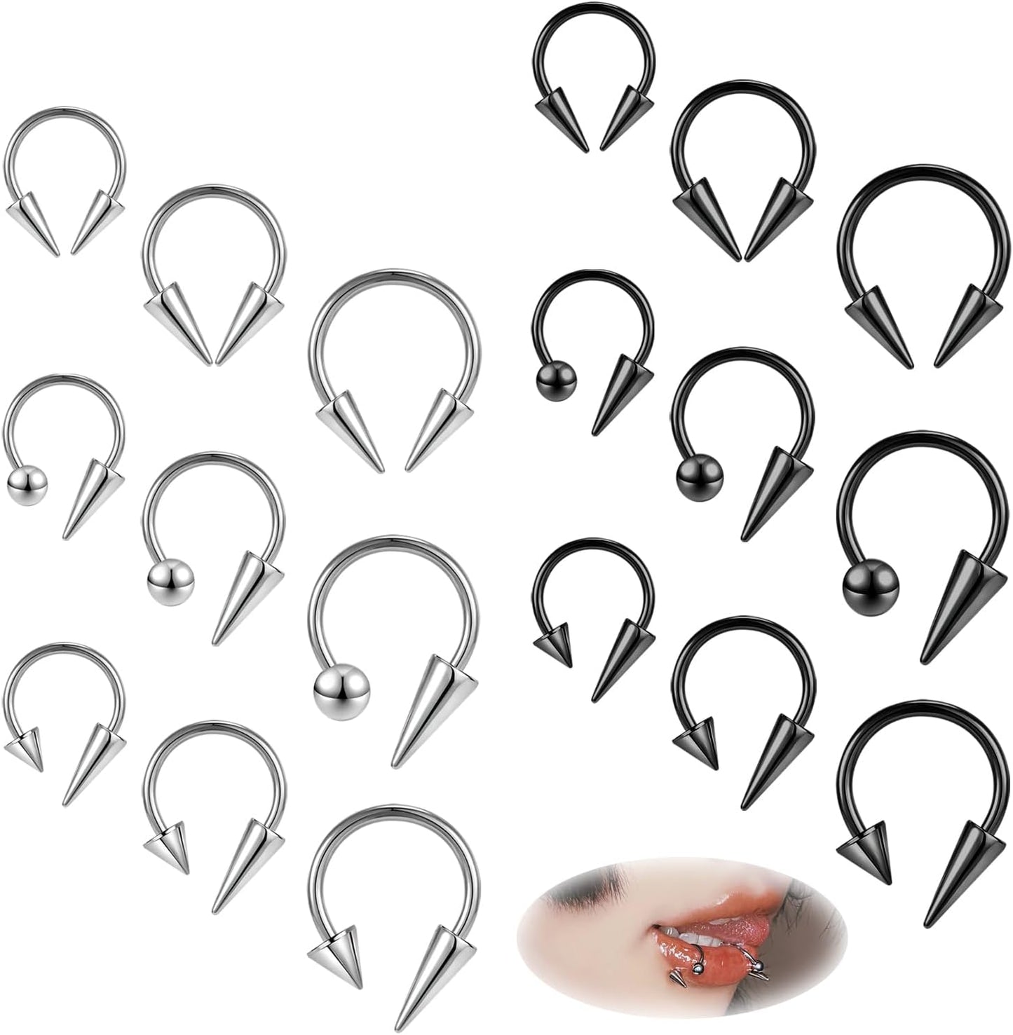 ZS 20G Spike Nose Rings Studs, 18G Stainless Steel Spike Stud Earrings, 16G Septum Lip Rings Cartilage Tragus Helix Piercing for Women Men