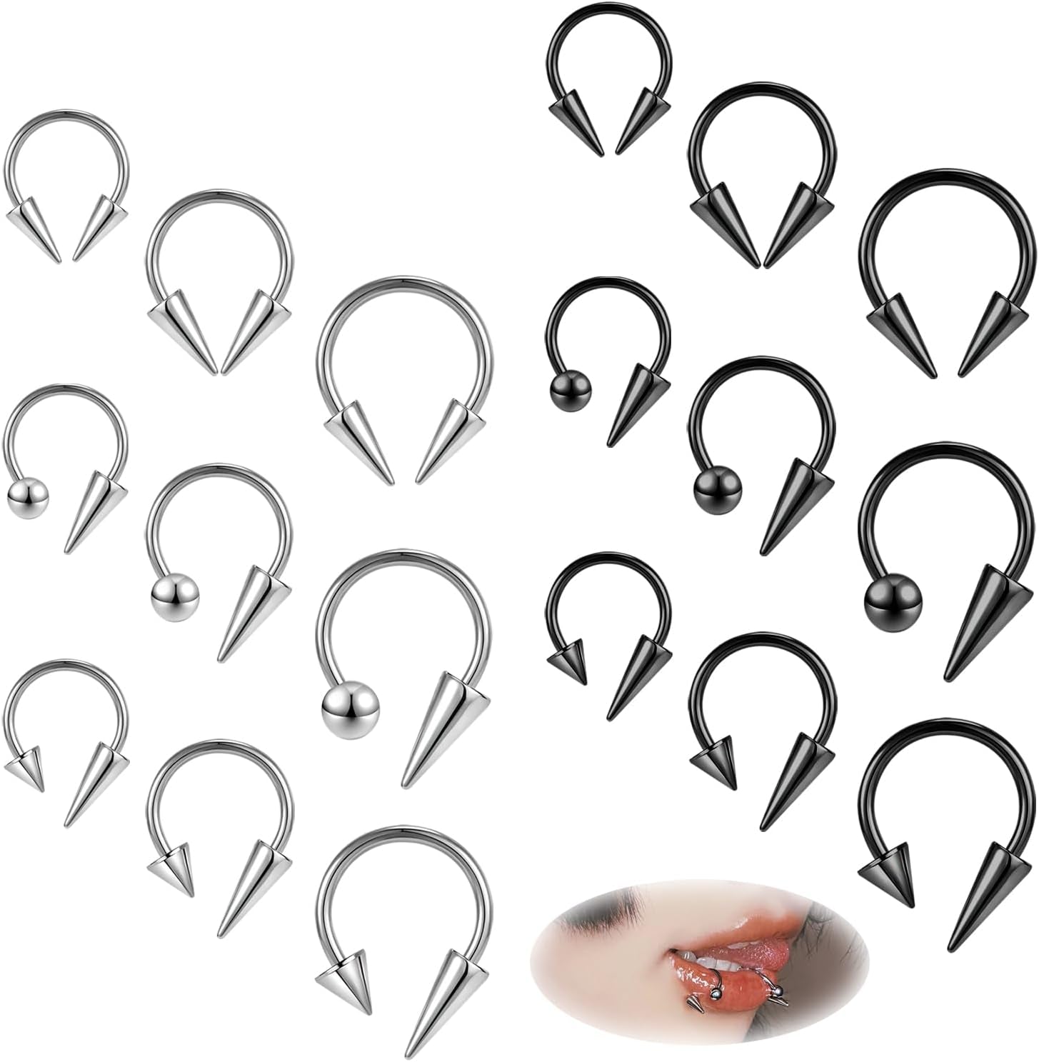 ZS 20G Spike Nose Rings Studs, 18G Stainless Steel Spike Stud Earrings, 16G Septum Lip Rings Cartilage Tragus Helix Piercing for Women Men