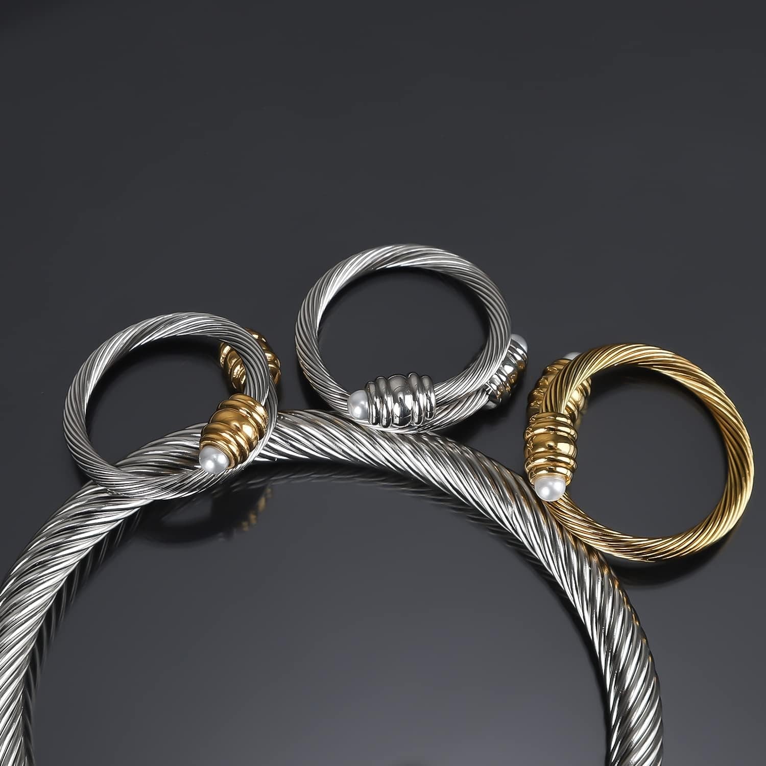 Cable Ring, a Cuff Pearl Ring Designed to Fit Finger Circumference between 70Mm-90Mm
