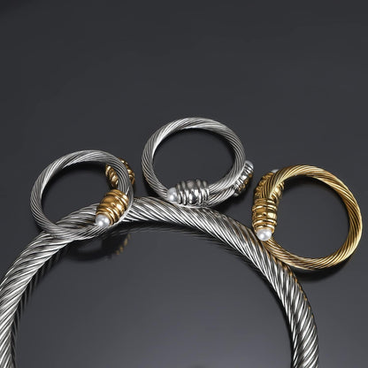 Cable Ring, a Cuff Pearl Ring Designed to Fit Finger Circumference between 70Mm-90Mm