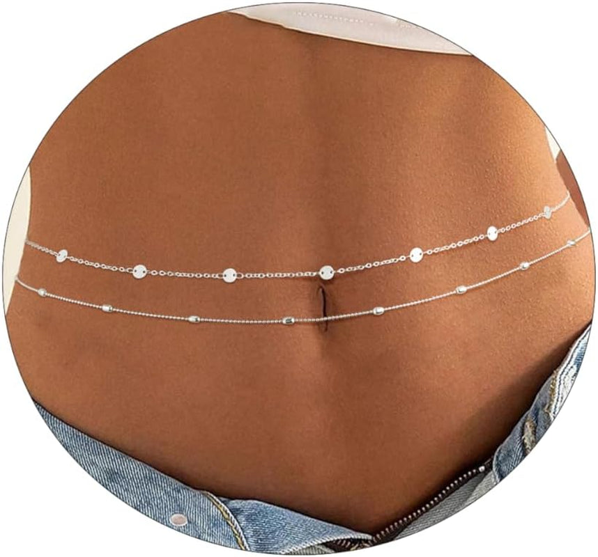Gold Waist Chain for Women Dainty 14K Gold Plated Layered Belly Chain Adjustable Bikini Belly Beads for the Waist Waterproof Beach Accessories Body Chain Jewelry for Gifts
