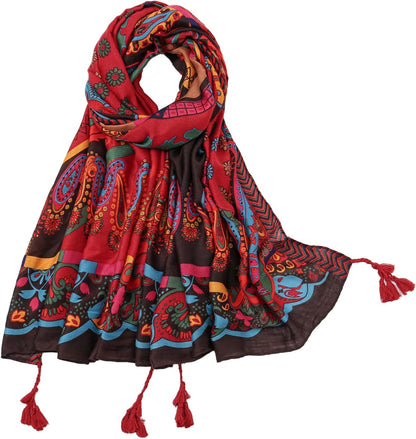 Yeieeo Boho Scarf for Women Lightweight Floral Printed Scarf Fall Winter Fashion Fringed Shawl