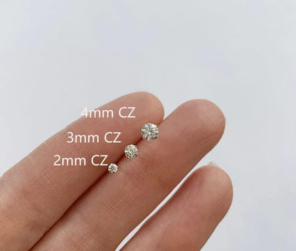 Small CZ Cartilage Earrings,Screw Flat Back Cubic Zirconia Stud Earrings Helix Earrings for Women Men,2Mm CZ 3Mm CZ 4Mm Cz,Silver Color