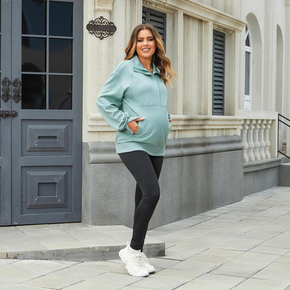 Bhome Maternity Sweatshirt Half Zip Pullover Lapel Shirt Long Sleeve Tunic with Pockets