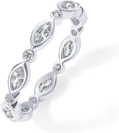 PAVOI 14K Gold Plated Cubic Zirconia Stackable Ring | Marquise Eternity Band for Women | Plated Gold Stacking Ring