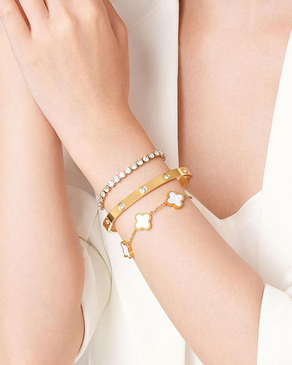 3Pcs 18K Gold Plated Love Bangle Clover Lucky Tennis Bracelets Set Non Tarnish Trendy Bracelet Jewelry Gifts for Women