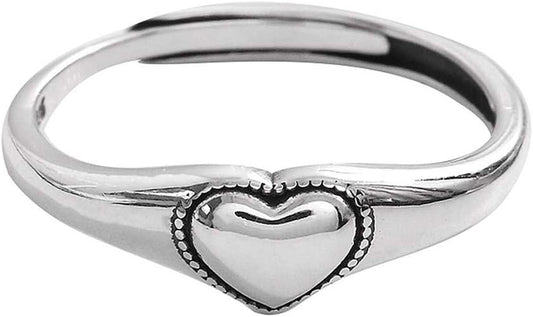 Vintage heart sterling silver ring for women polished finish