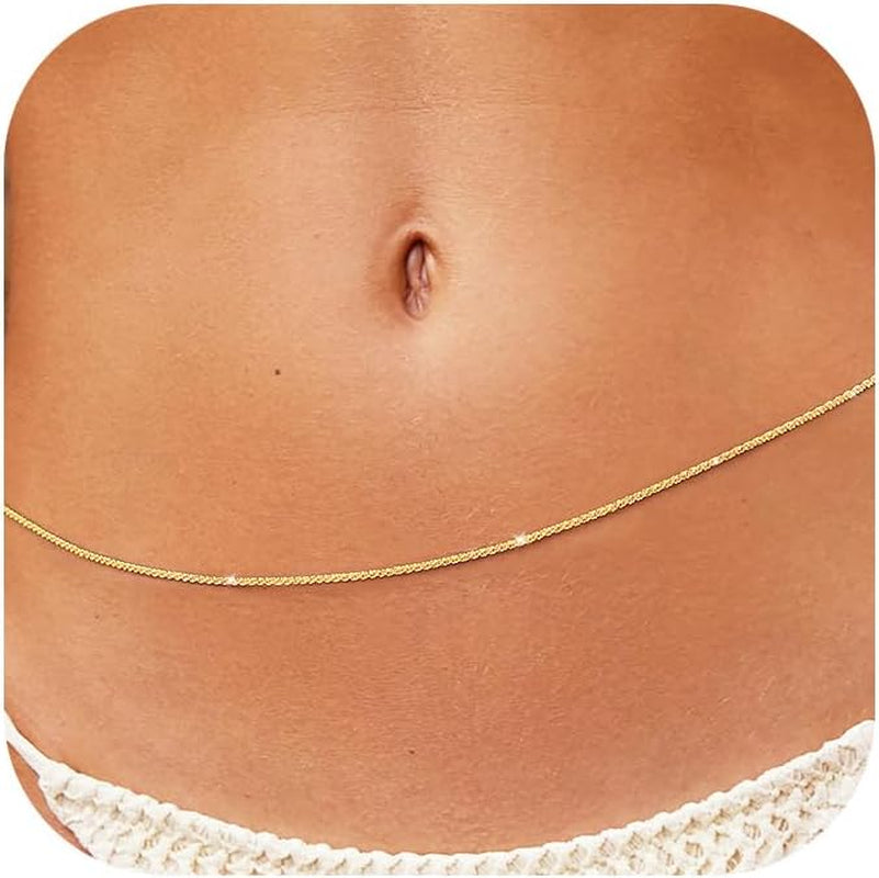MOODEAR Christmas Gifts Waist Chain for Women - Waterproof 14K Gold Plated/Silver Layered Belly Beads Chains with Drop Cubic Zirconia Body Chain Jewelry Sexy Bikini Belt Gift for Summer Beach