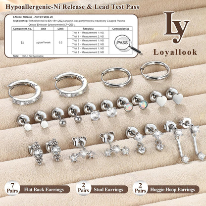 LOYALLOOK Hypoallergenic Flat Back Earrings for Women Trendy 20G Surgical Stainless Steel Earrings 14K Gold Plated Cartilage Earring Stacks Small Flatback Stud Earring Sets for Multiple Piercing