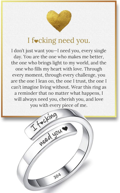 I F♡Cking Need You Ring by Hope Rings – 304 Stainless Steel Rings for Her – Adjustable Couples with Gift Box & Message Card – Tarnish Free Jewelry – Romantic Gift for Girlfriend or Boyfriend