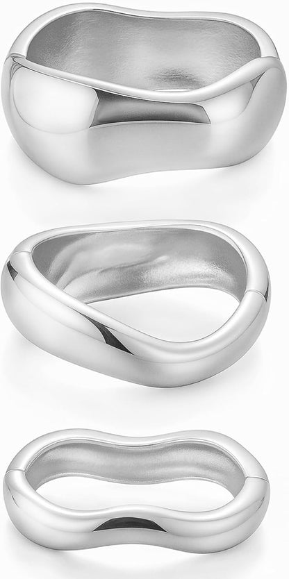 Chunky Gold Bangle Bracelets for Women, 14K Gold Plated Dainty Cuff Stackable Bangles Set, Trendy Bracelet Stack Fashion Jewelry Gifts