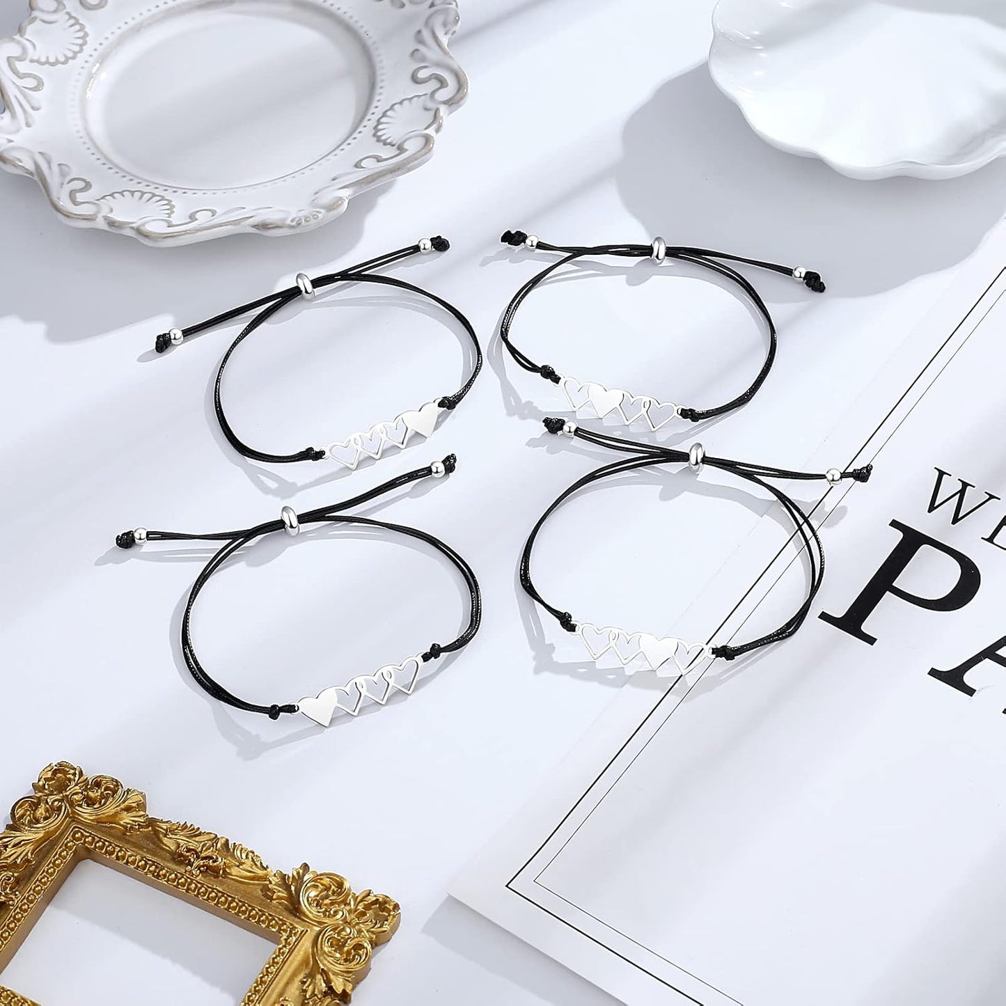 Desimtion Mother Daughter Bracelets Set for 2, 3, 4, 5, 6, Wish Matching Heart Bracelets for Mom and Daughter,Christmas Gifts for Mom Daughters