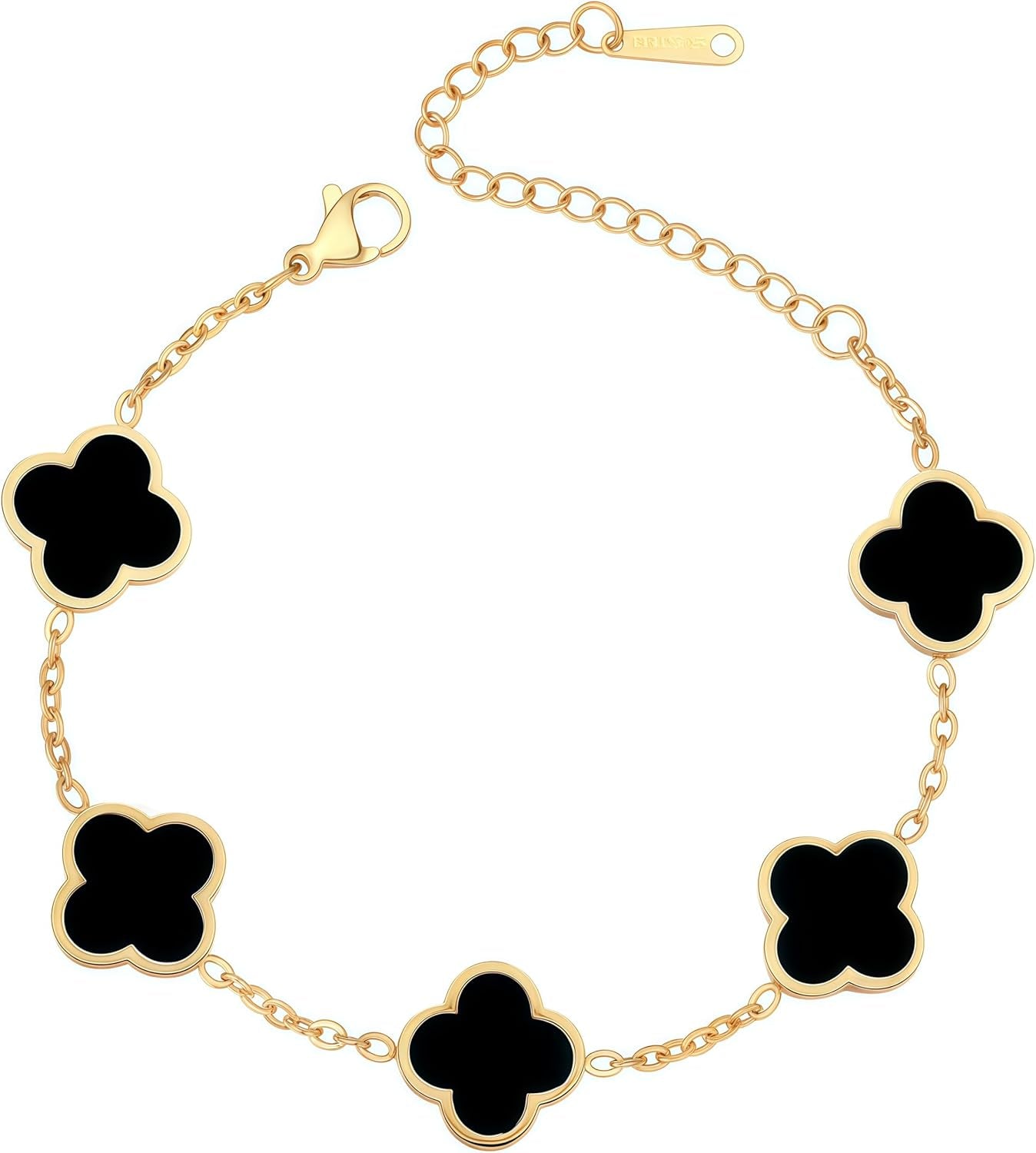 (Sturdy Version) 18K Gold Plated Bracelets for Women Men (Double Sided) Four Leaf Clover Cute Trendy Lucky Braclet (Adjustable) Fit Wrist within 8 Inch, Gold White Black Green Blue Red Pink