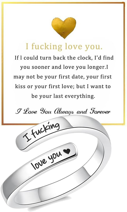 Silver I Love You adjustable promise ring for women close-up view