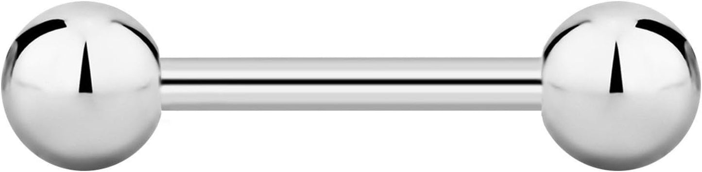 Forbidden Body Jewelry Nipple Barbell, Nipple Bars, Silver Nipplerings Piercing Surgical Steel 8G - 18G Straight Barbell Body Jewelry (Sold Individually)