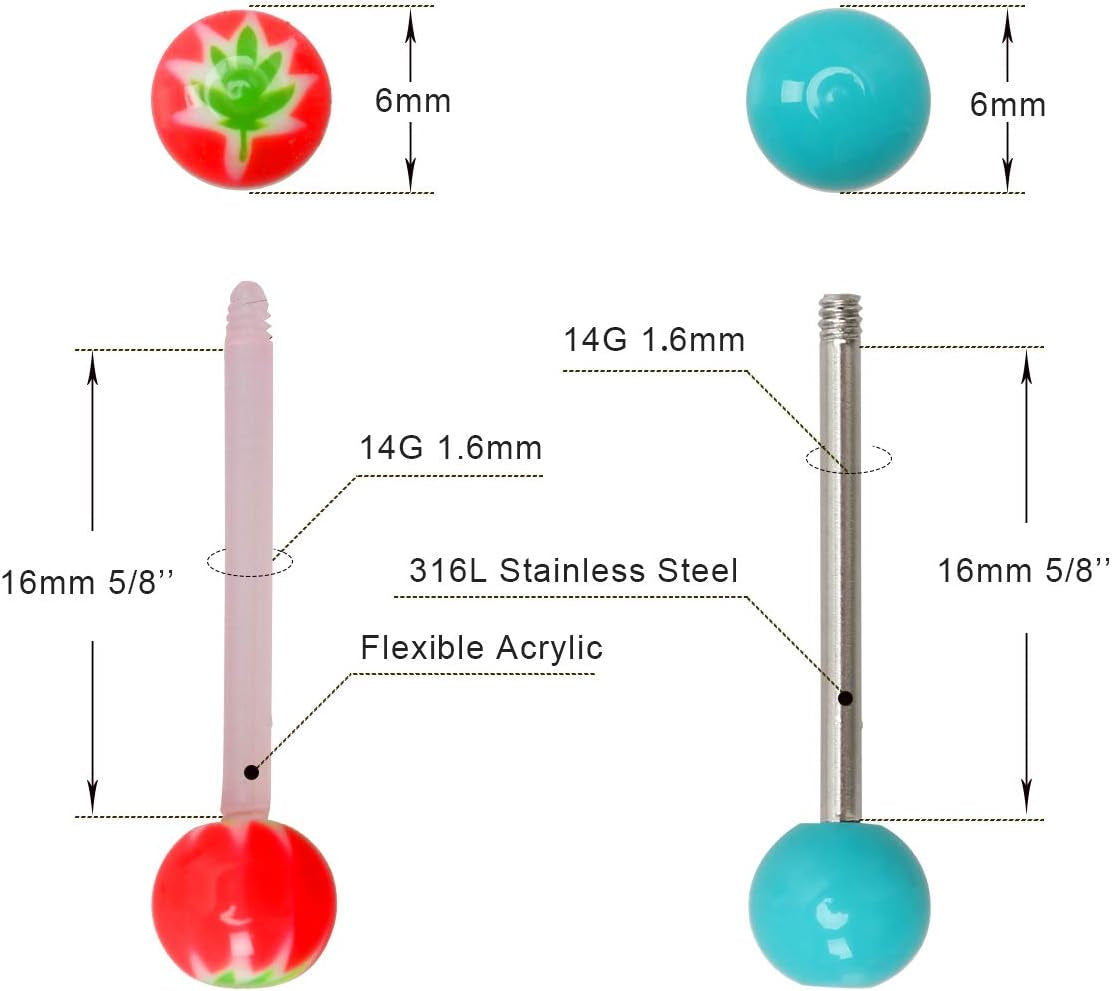 Crazypiercing Wholesale 14G Tongue Rings Barbells Assorted Colors 110 PCS Acrylic Ball