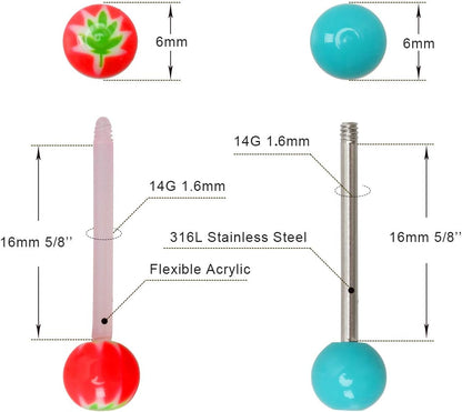 Crazypiercing Wholesale 14G Tongue Rings Barbells Assorted Colors 110 PCS Acrylic Ball