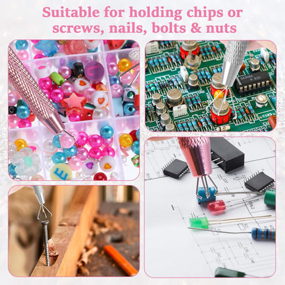 Cobee 2 Pcs Piercing Ball Grabber Tool, Piercing Changing Tools 4-Claw Pick up Piercing Ball Holder, Gem Tweezers Piercing Jewelry for Jewelry Craft Small Parts Pickup(Silver+Pink)