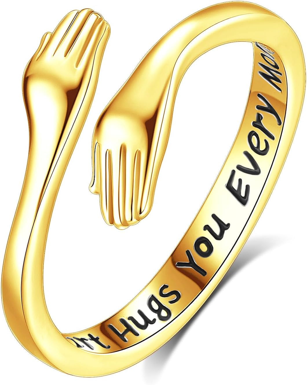 INFUSEU Gold Hug Rings for Women Granddaughter Teen Girls Cute Sterling Silver Adjustable Ring Love Gifts for Her Girlfriend Mom Wife Best Friend