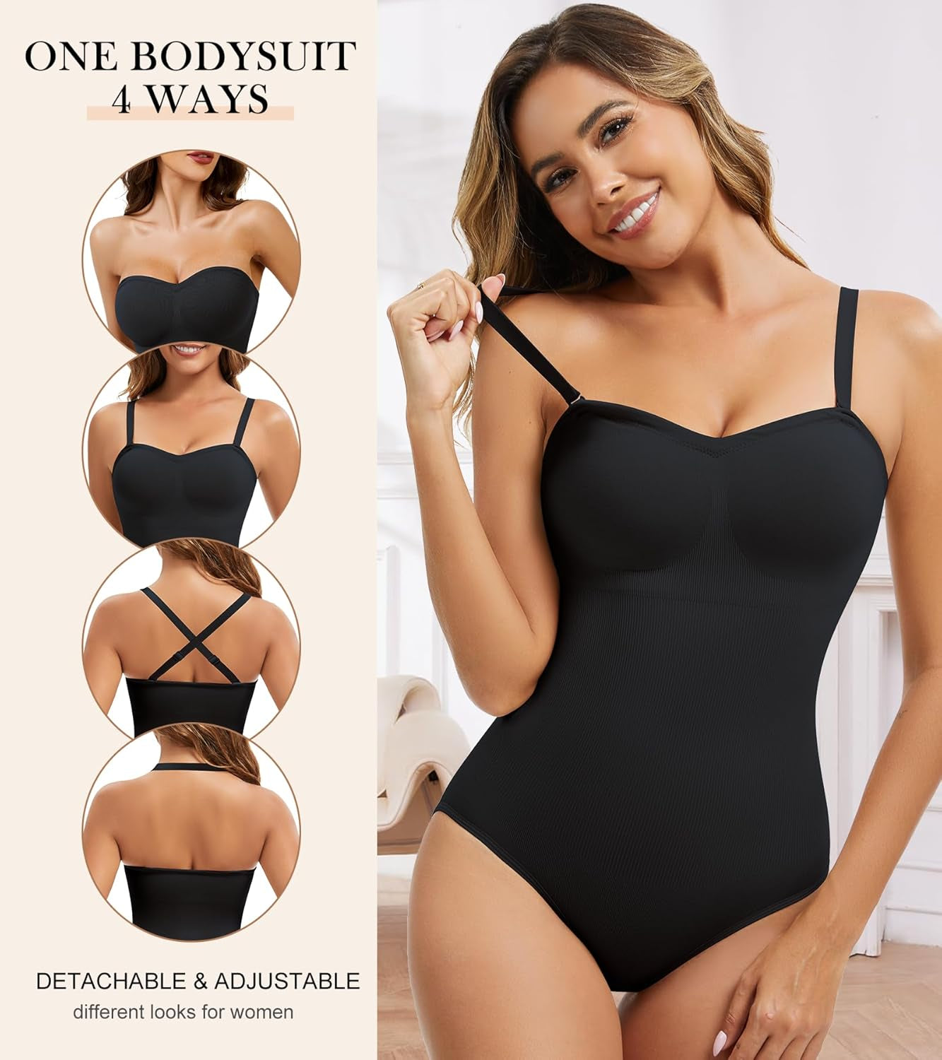 Built-in bra strapless shapewear bodysuit rear detail