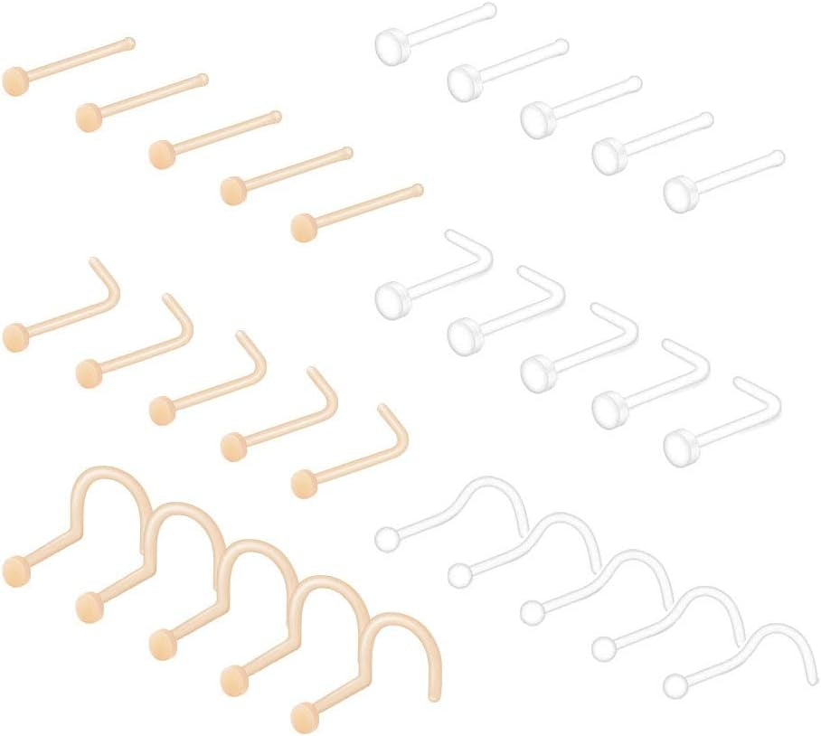 MODRSA Clear Nose Rings & Studs - Plastic Nose Piercing Retainers - 16G, 18G, 20G - Clear Cartilage Earrings & Lip Piercing Retainer