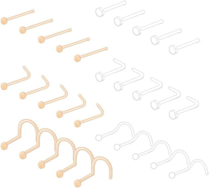MODRSA Clear Nose Rings & Studs - Plastic Nose Piercing Retainers - 16G, 18G, 20G - Clear Cartilage Earrings & Lip Piercing Retainer