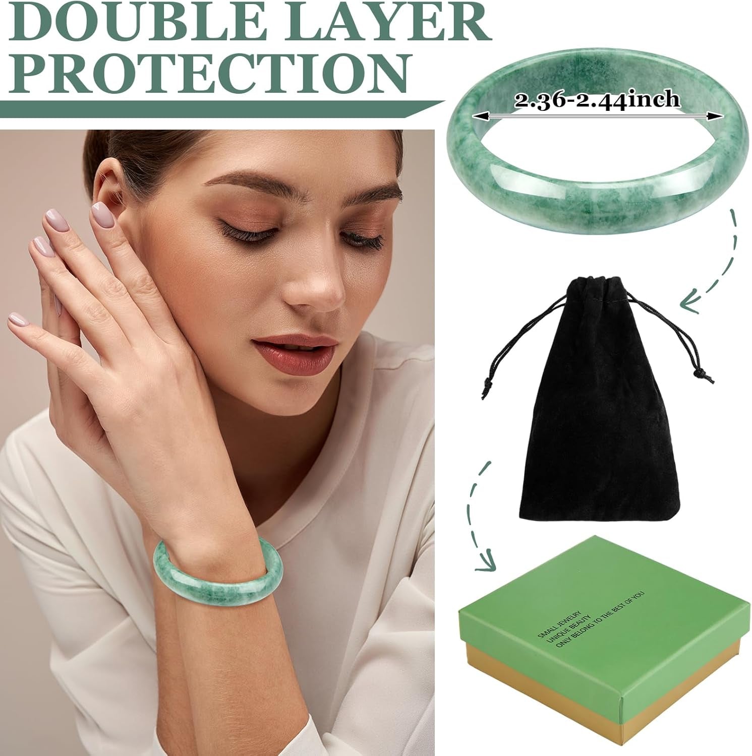 Landical 2.4'' Natural Jade Bracelet for Women Jade Bangle Bracelets with Box Good Luck Bangle Christmas Jewelry Gift