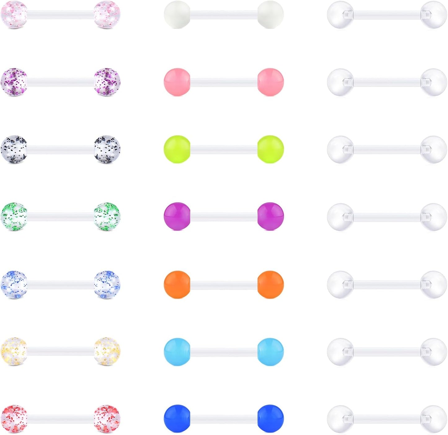 VCMART 14G Plastic Tongue Rings Plastic Nipple Rings for Surgery Clear Tongue Ring Nipple Piercings Glow in Dark Flexible Acrylic Straight Barbell Piercing Retainer for Work Sports 12/14/16/18MM