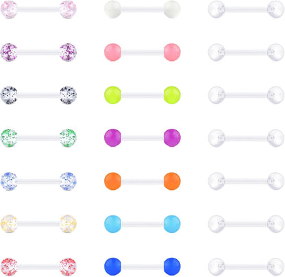 VCMART 14G Plastic Tongue Rings Plastic Nipple Rings for Surgery Clear Tongue Ring Nipple Piercings Glow in Dark Flexible Acrylic Straight Barbell Piercing Retainer for Work Sports 12/14/16/18MM