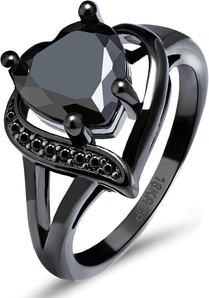 Engagement Rings for Women AAA+ Heart Cubic Zirconia Promise Rings for Her Womens Rings Black Gold Gothic Rings Christmas Gifts Fashion Wedding Rings Statement Rings for Women