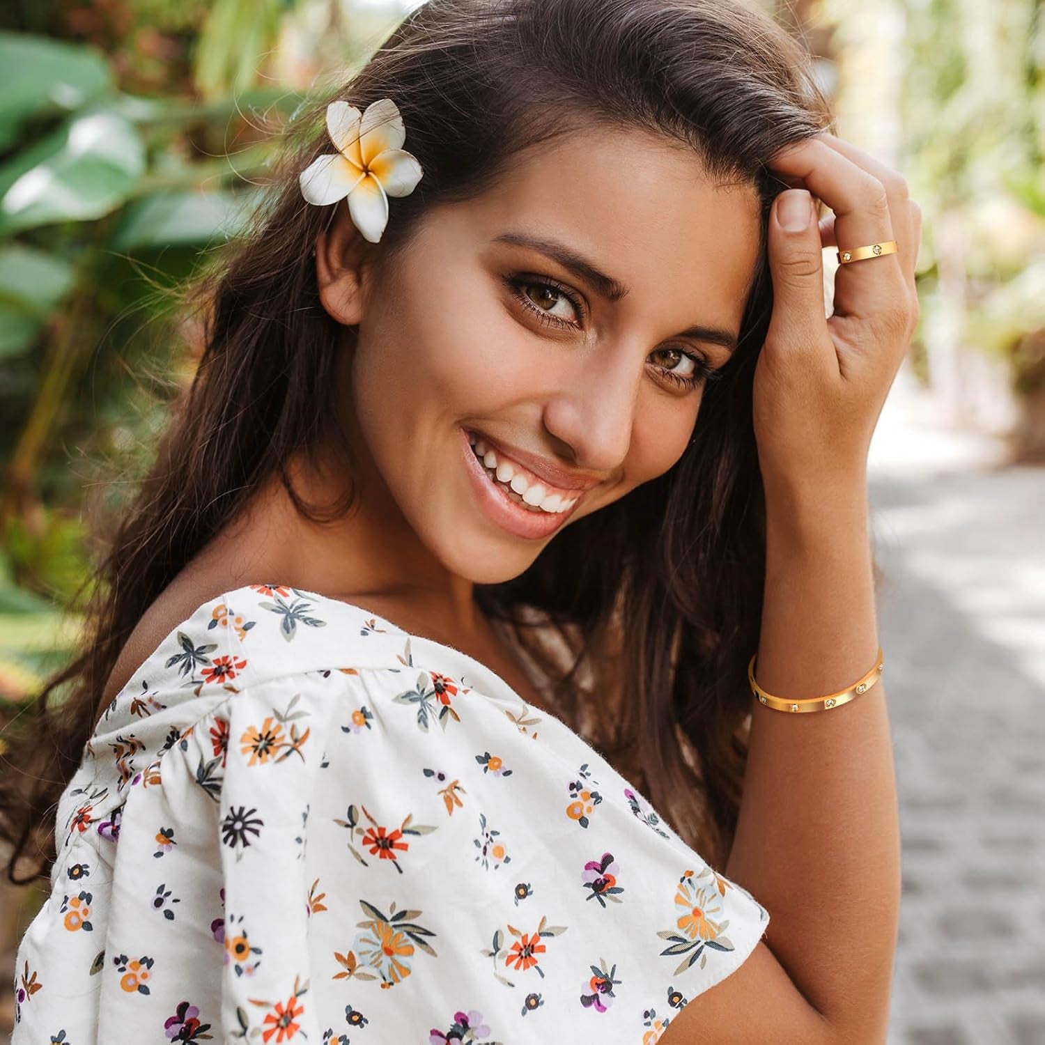 MPRAINBOW Gold Rings Bracelets for Women, 18K Gold Plated Friendship Bracelet Cubic Zirconia Bangle with Ring Jewelry Set,Wedding Party Birthday Gifts for Her Girlfriend