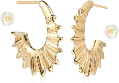 MYEARS Women Hoop Earrings Gold 14K Gold Filled Small Simple Handmade Hypoallergenic Everyday Illusion Jewelry