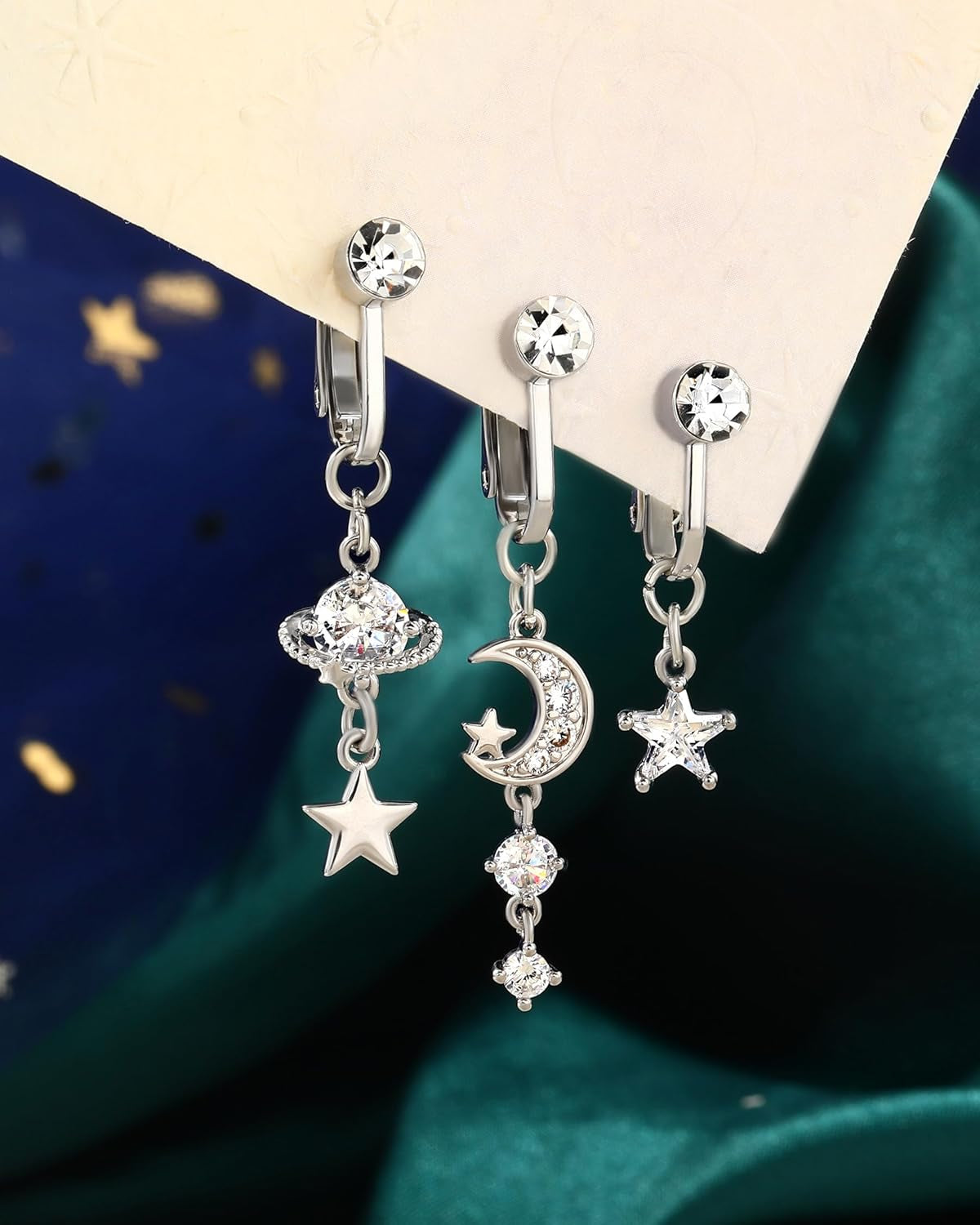 COCHARM 3PCS Fake Belly Button Rings Clip on Belly Navel Rings for Women Men Stainless Steel Belly Button Piercing Silver/Gold