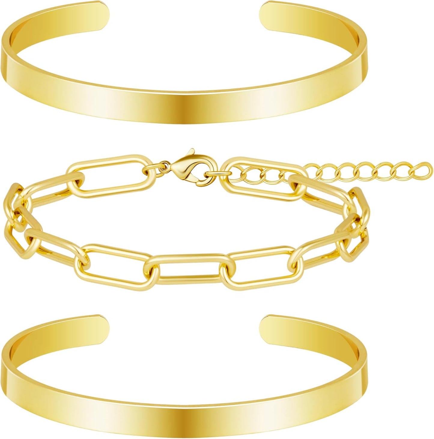 Silver Bracelets for Women Stack, Silver or Gold Plated Cuff Bangle Set, Trendy Silver Jewelry for Women Fashion