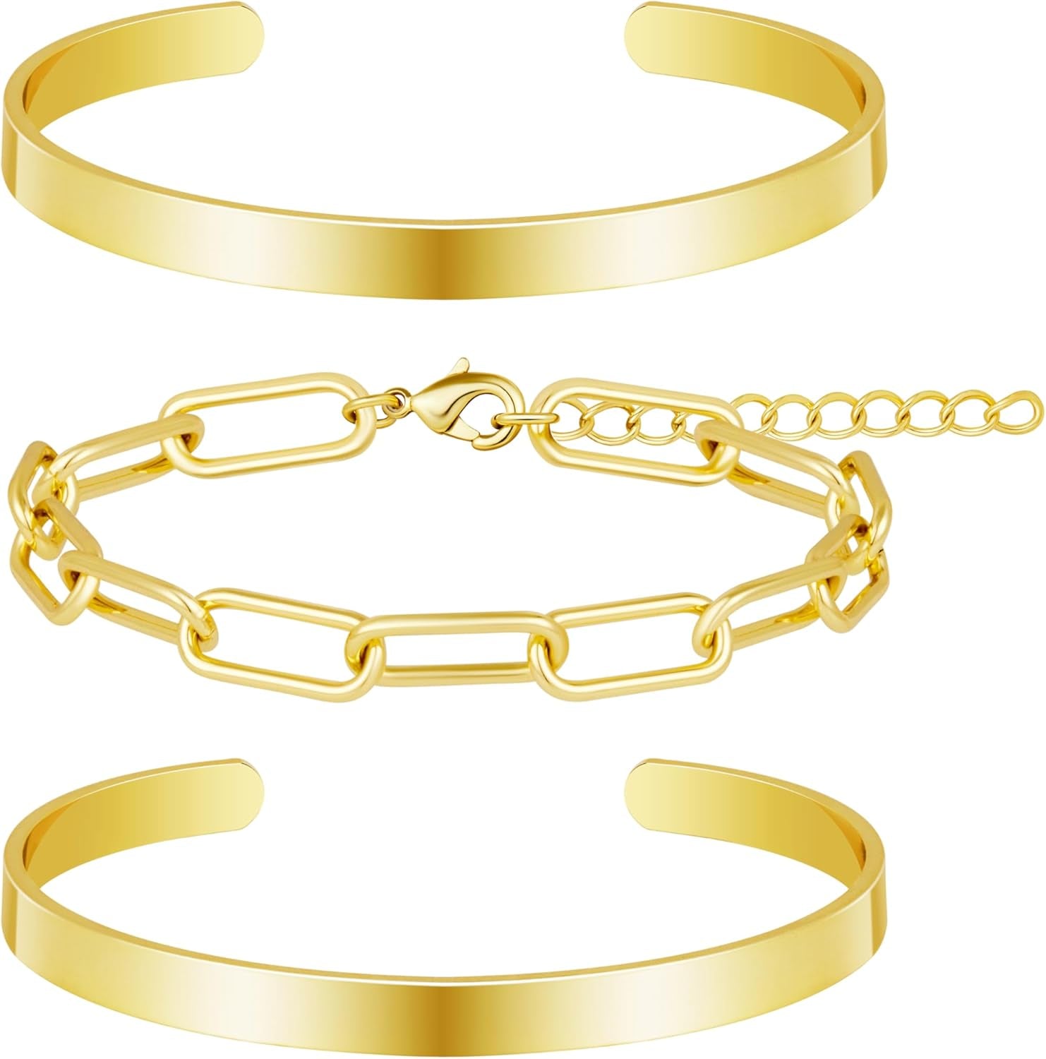 Silver Bracelets for Women Stack, Silver or Gold Plated Cuff Bangle Set, Trendy Silver Jewelry for Women Fashion